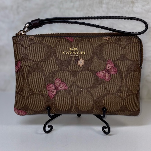 Coach Corner Zip Wristlet In Signature Canvas With Butterfly Print - Picture 1 of 9
